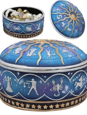 Pacific Astrology Zodiac Trinket Box - Blue and Gold Decorative Jewelry Box